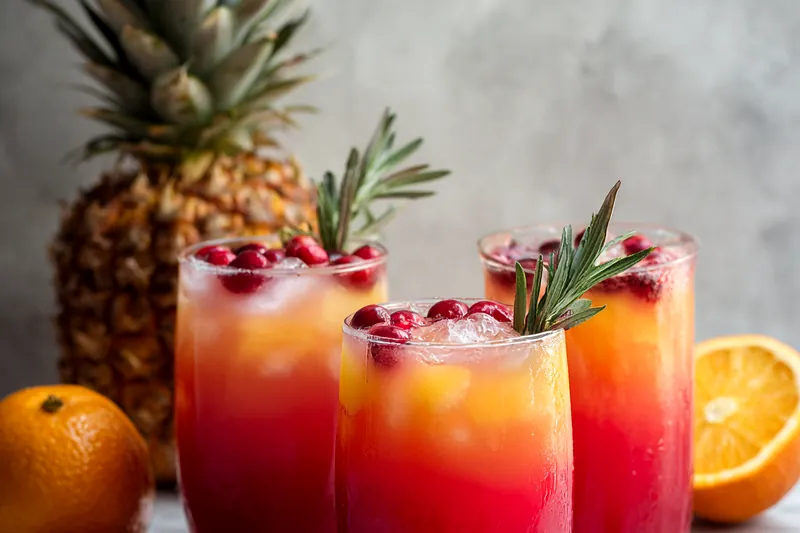 Punch bowl filled with layered cranberry pineapple punch