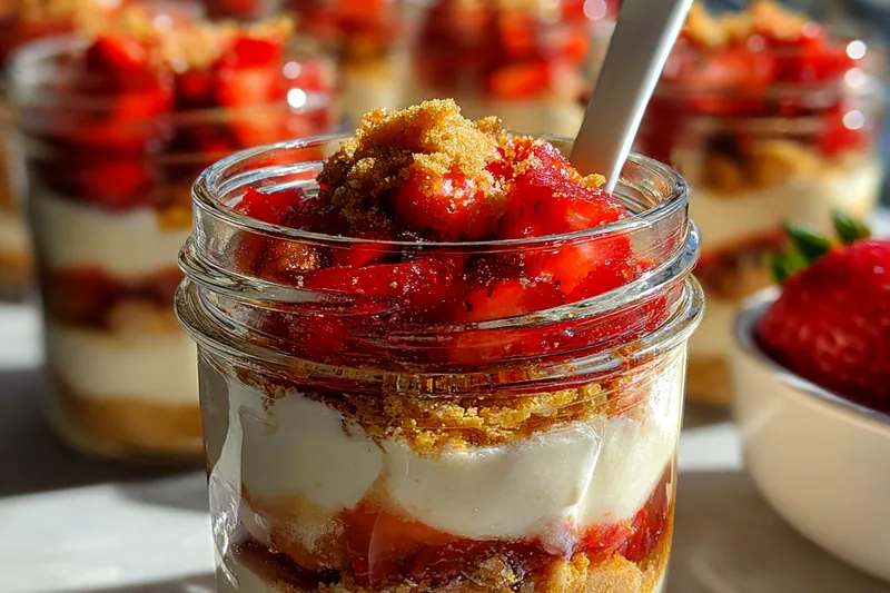 Cooking process for Layered Strawberry Cheesecake Jars