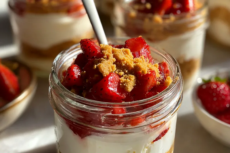 Fresh ingredients for Layered Strawberry Cheesecake Jars