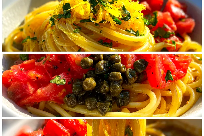 Fresh ingredients for Lemon Caper Pasta Salad