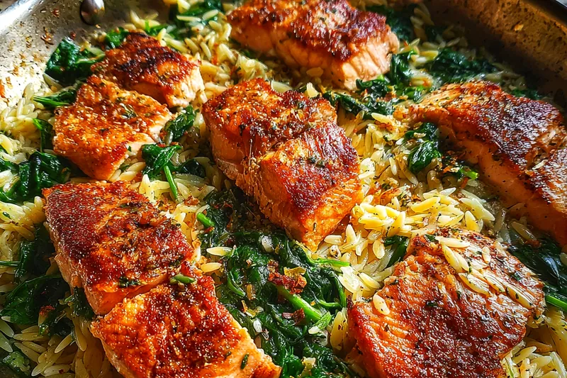 Fresh ingredients for Lemon Herb Salmon Orzo