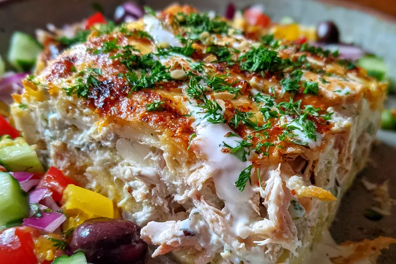 The cooking process of Mediterranean Chicken Casserole Delight showing vibrant vegetables and chicken being sautéed.