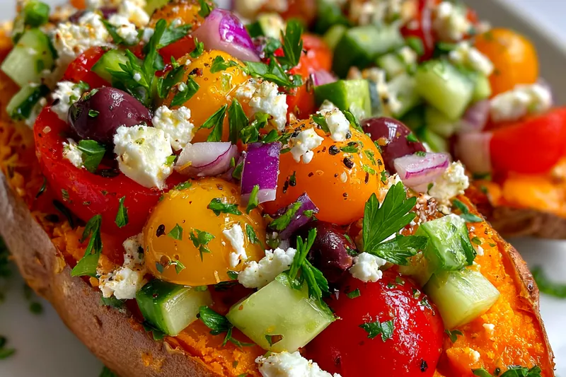 Fresh ingredients for Mediterranean Stuffed Sweet Potatoes