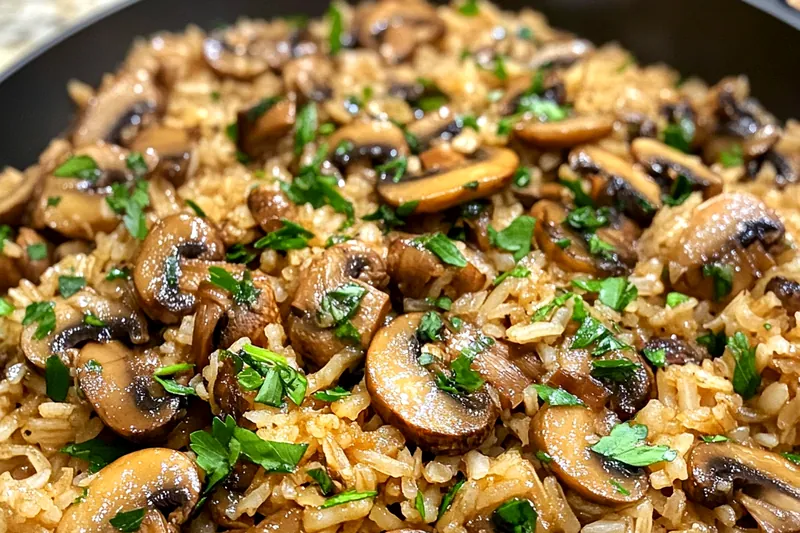 Chef Mitchell skillfully sautéing mushrooms and onions for Savory Mushroom Rice Delight.