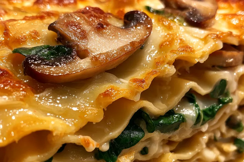 Cooking process for Mushroom Spinach Lasagna Delight
