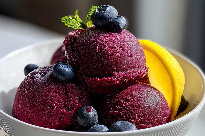Cooking process for No Churn Blueberry Sorbet