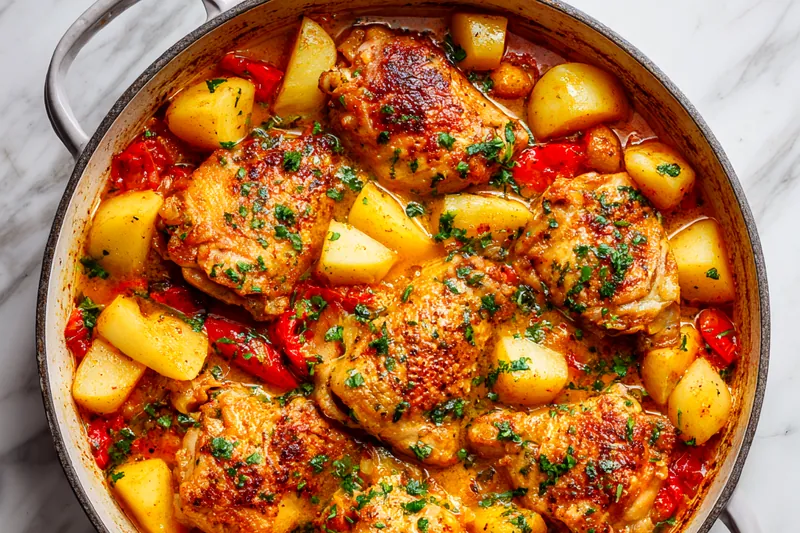 Colorful ingredients laid out for Spanish chicken dinner