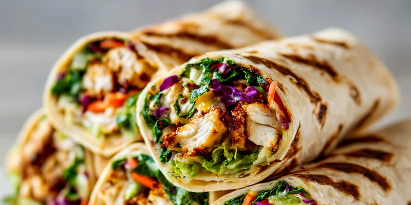 Delicious ooey-gooey chicken wraps served on a plate