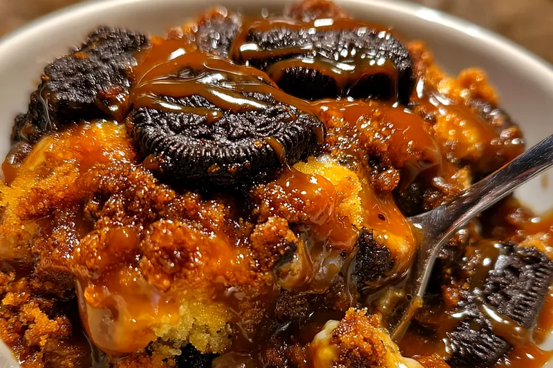 Fresh ingredients for Oreo Caramel Cobbler Delight