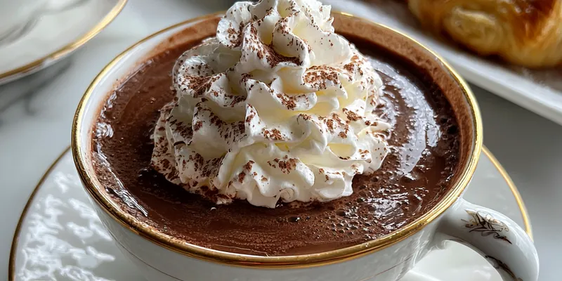 Delicious Decadent Hot Chocolate Beverage served on a plate