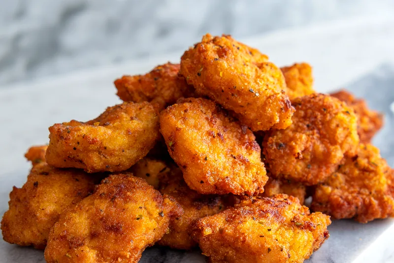 Fish nuggets being baked in the oven until golden brown