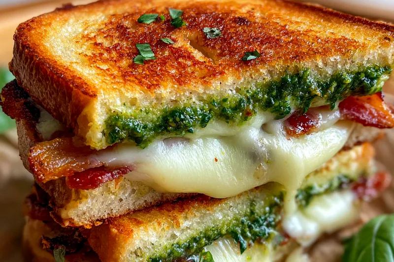 Cooking process for Pesto Bacon Grilled Cheese