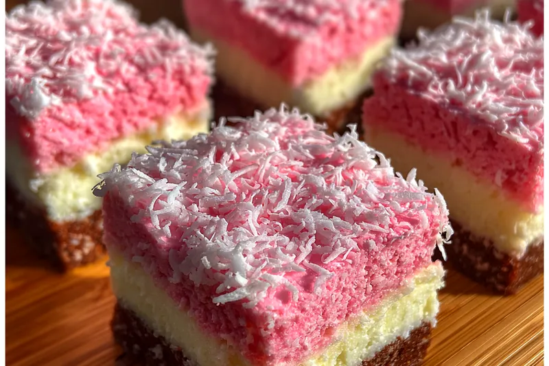 An assortment of ingredients including shredded coconut, butter, and pink candy melts arranged for Pink Coconut Snowball Bars preparation.