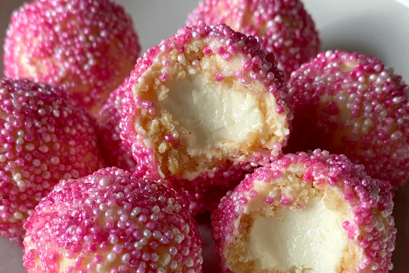 Fresh ingredients for Pink Sprinkle Cheesecake Bombs