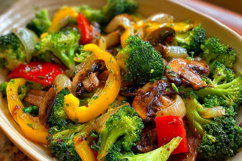 Chef Mitchell stirring sautéed veggies in a skillet, showcasing the vibrant colors and textures of the dish.