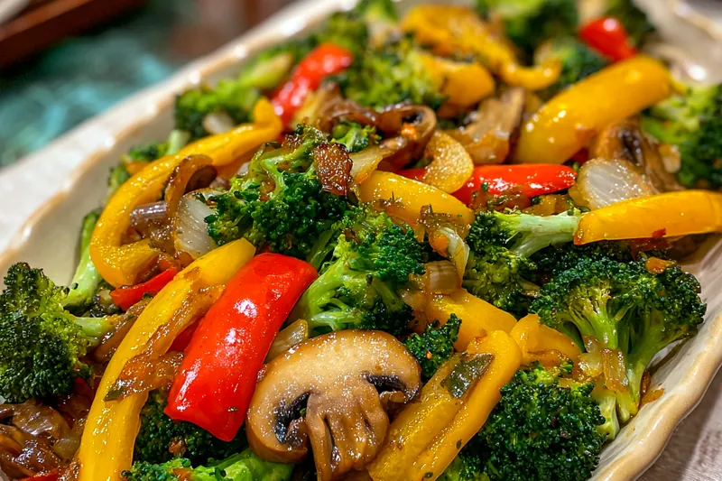 A beautifully arranged display of fresh vegetables including bell peppers, zucchini, broccoli, and carrots for Quick and Healthy Sautéed Veggies.
