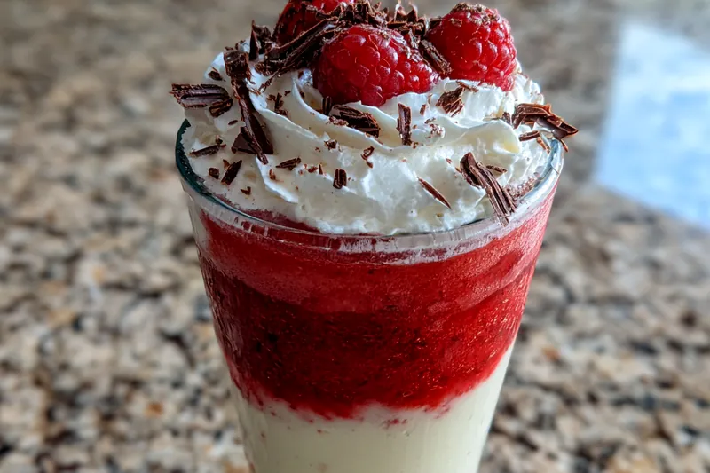 A beautiful arrangement of fresh raspberries, white chocolate chips, and other ingredients for Raspberry White Chocolate Delight.