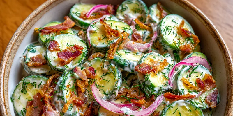 A vibrant bowl of Refreshing Cucumber Ranch Salad filled with fresh cucumbers, tomatoes, and a creamy ranch dressing.