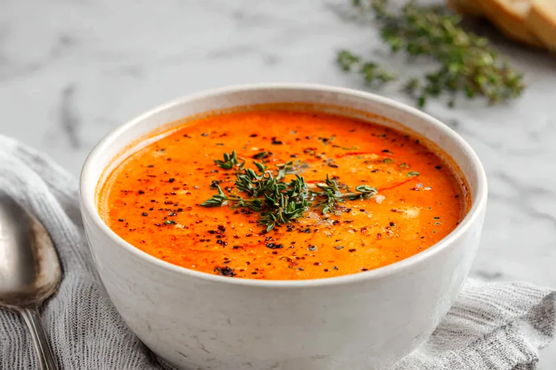 Fresh ingredients for roasted red pepper gouda soup