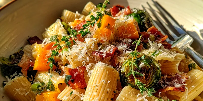 Delicious Roasted Veggie Pasta served on a plate