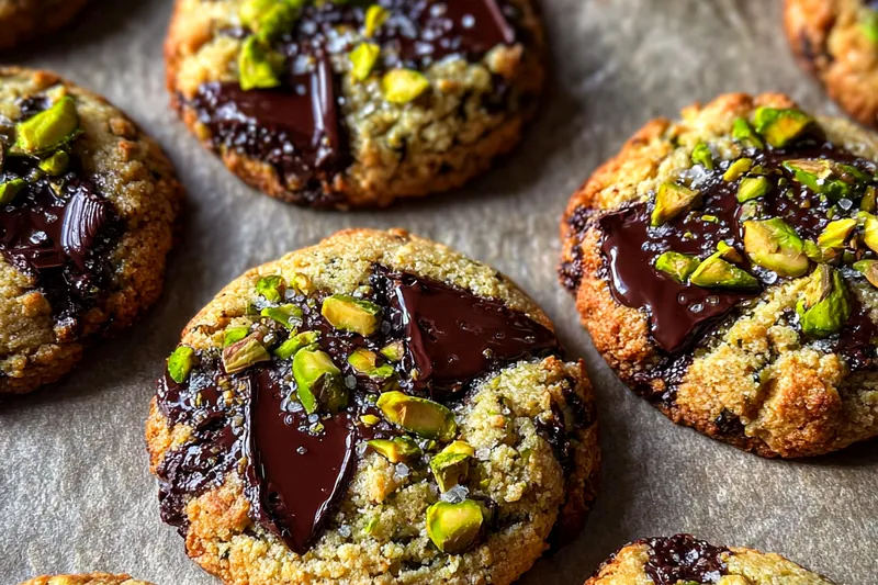 Fresh ingredients for Salted Pistachio Chocolate Cookies