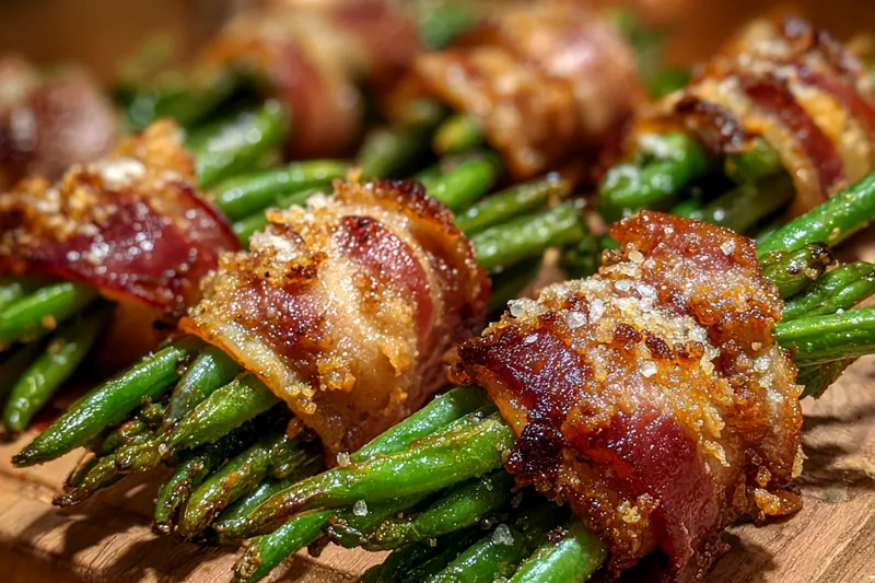 Fresh green beans, bacon, and seasonings laid out for Savory Bacon-Wrapped Green Beans.