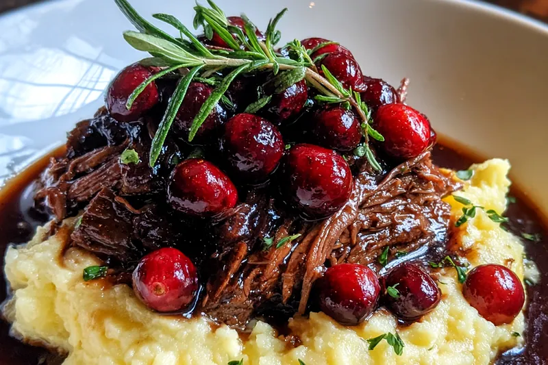 Chef Mitchell stirring the pot while cooking Savory Braised Beef Delight, showcasing the rich sauce.