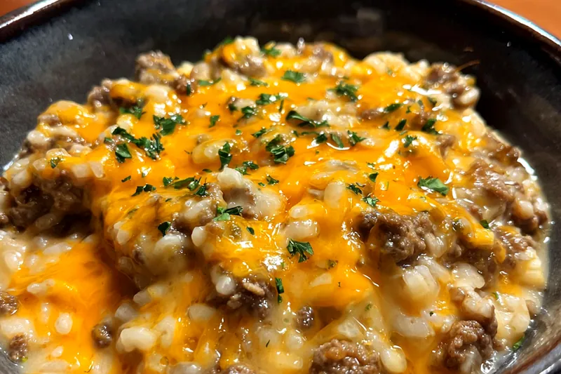 Cooking process for Savory Cheesy Beef Bowl