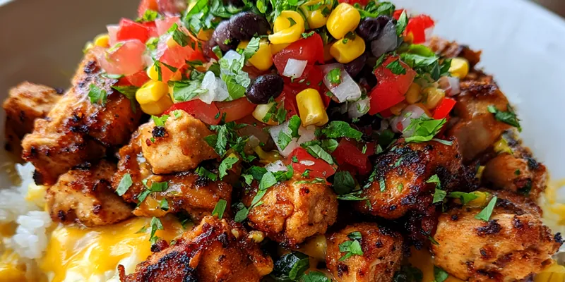 Delicious Savory Cheesy Chicken Bowl served on a plate