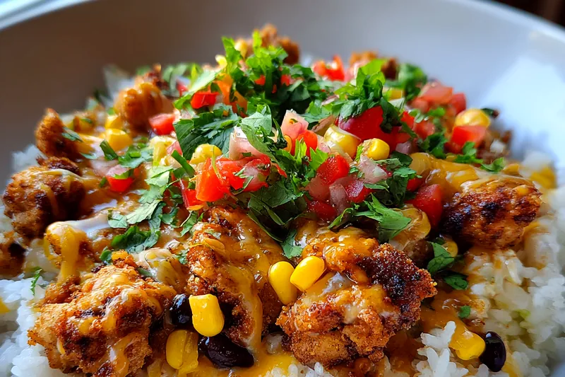 Fresh ingredients for Savory Cheesy Chicken Bowl