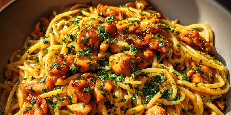 Delicious Savory Chicken Pasta Delight served on a plate