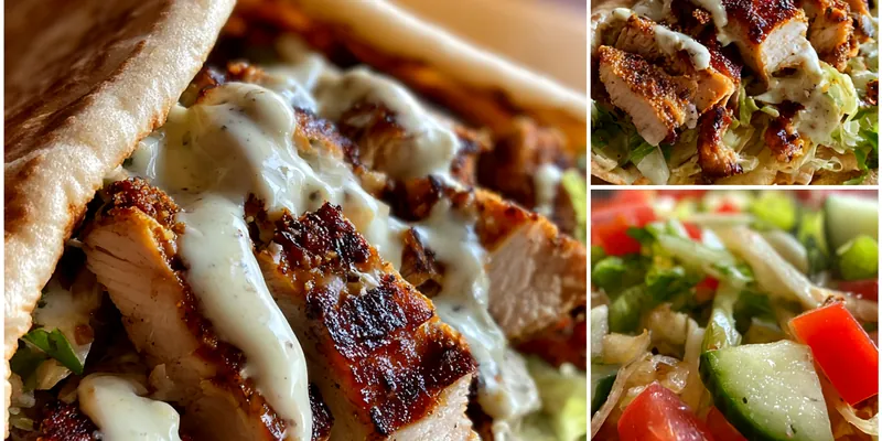 A beautifully plated dish of Savory Chicken Shawarma Delight with fresh vegetables and tahini sauce