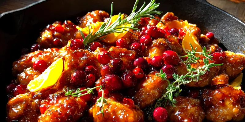 Delicious Savory Cranberry Orange Chicken served on a plate