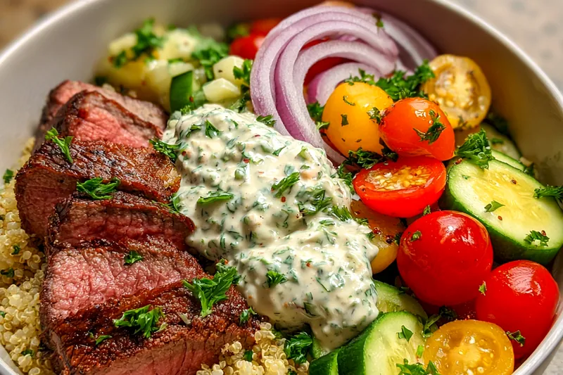 Fresh ingredients for Savory Grilled Steak Bowl