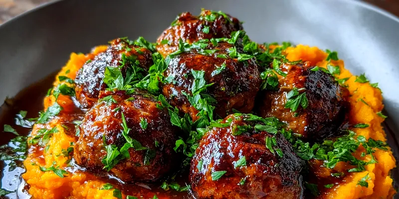 Delicious Savory Meatballs And Mash served on a plate