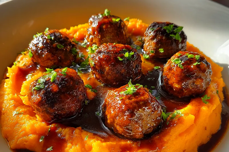 Fresh ingredients for Savory Meatballs with Sweet Mash