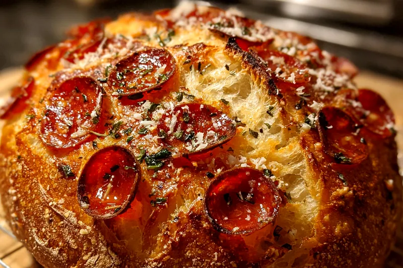 Cooking process for Savory Pepperoni Sourdough Loaf