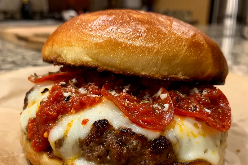 A vibrant display of fresh ingredients for Savory Pizza Burgers Delight including ground beef, cheese, and toppings.