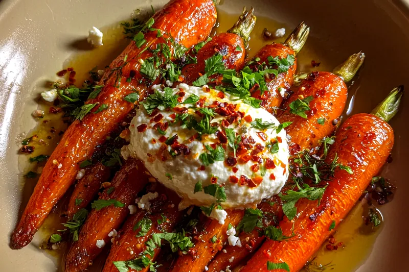 A colorful array of fresh carrots and herbs ready for roasting.