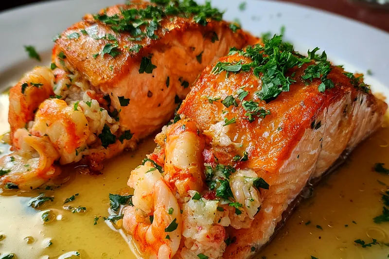 Fresh ingredients for Savory Seafood Stuffed Salmon