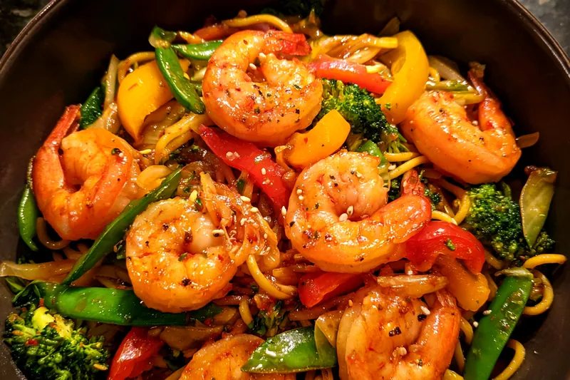 Fresh ingredients for Savory Shrimp Vegetable Stir-Fry