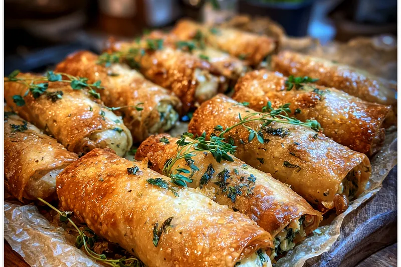 A step-by-step cooking montage showing the preparation of Savory Spinach and Cheese Rolls.