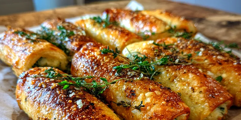A golden-brown Savory Spinach and Cheese Roll on a rustic wooden board with a side of marinara sauce.