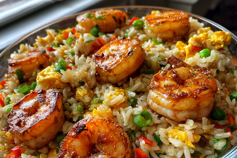 Chef Mitchell skillfully stirring the seafood rice blend in a large pot, showcasing the cooking process of Savory Seafood Rice Delight.