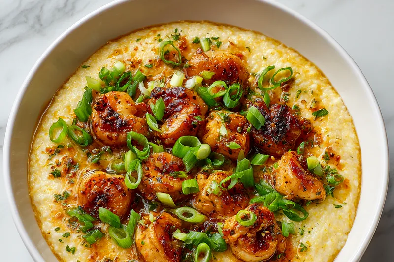 Cooking Southern Chicken Scampi Grits in a skillet