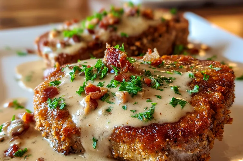 Fresh ingredients for Southern Style Pork Chops including pork chops, buttermilk, and spices arranged on a kitchen counter.
