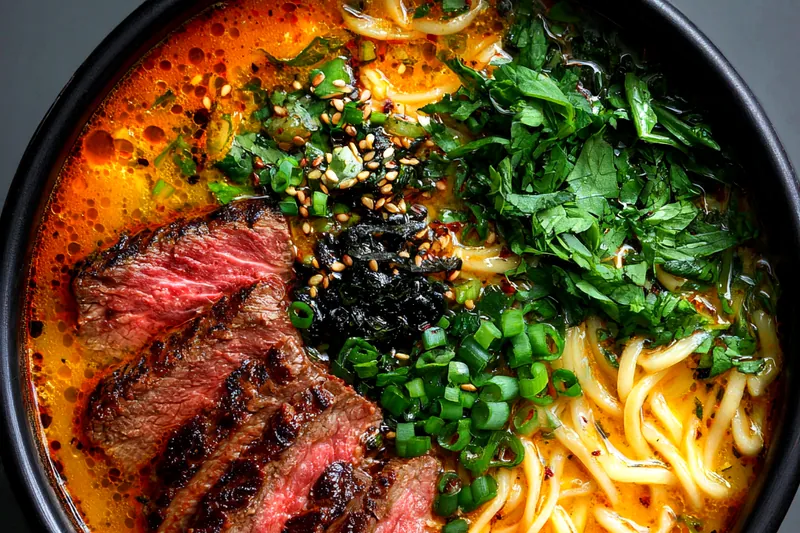 Fresh ingredients for Spicy Beef Noodle Bowl