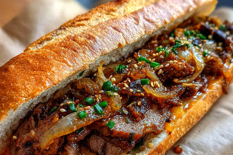 Cooking process for Spicy Bulgogi Cheesesteak Sandwich