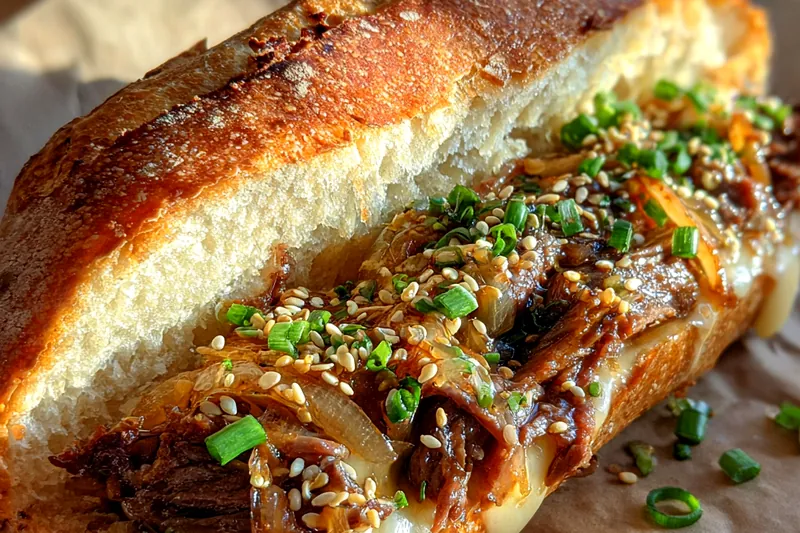 Fresh ingredients for Spicy Bulgogi Cheesesteak Sandwich