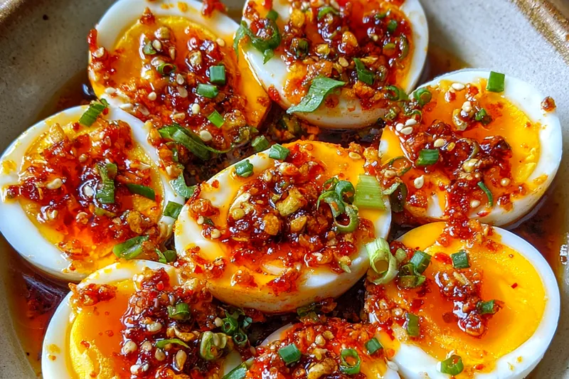 Cooking process for Spicy Chili Deviled Eggs